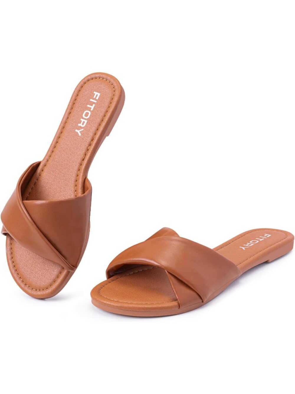 Women's Dark Brown Flat Sandals Fashion Slides With Soft Leather Slippers Casual